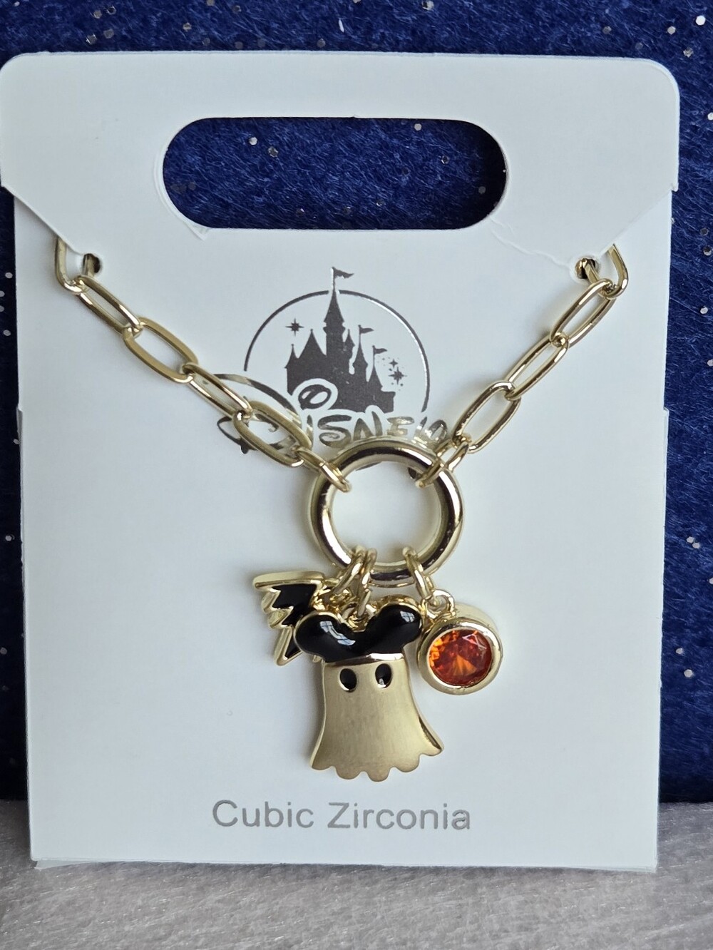 Disney Gold-Tone Ghost Charm Necklace with Orange Cubic Zirconia